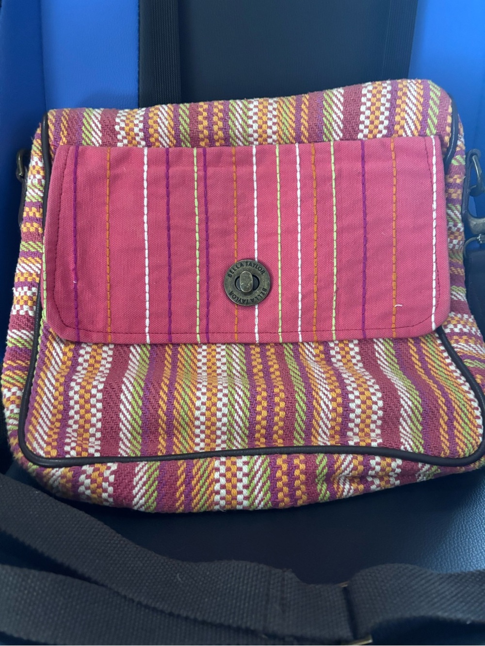 Handwoven Pink Stripe Crossbody Bag